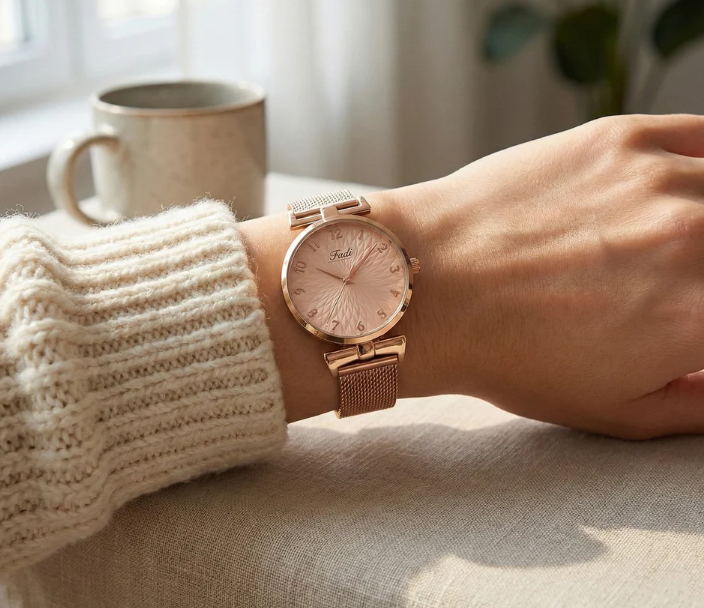 Elegant Rose Gold Finish Analog Wrist Watch