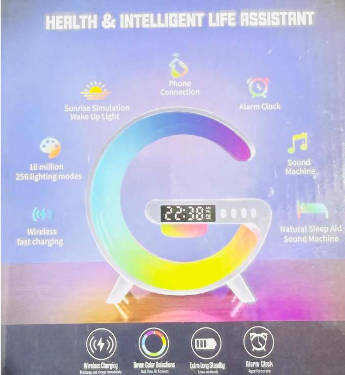 Smart LED Table Lamp with Wireless Charging, Alarm Clock & Music Speaker