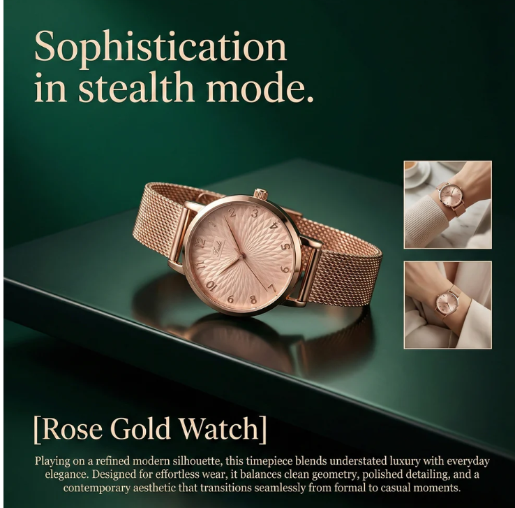 Elegant Rose Gold Finish Analog Wrist Watch